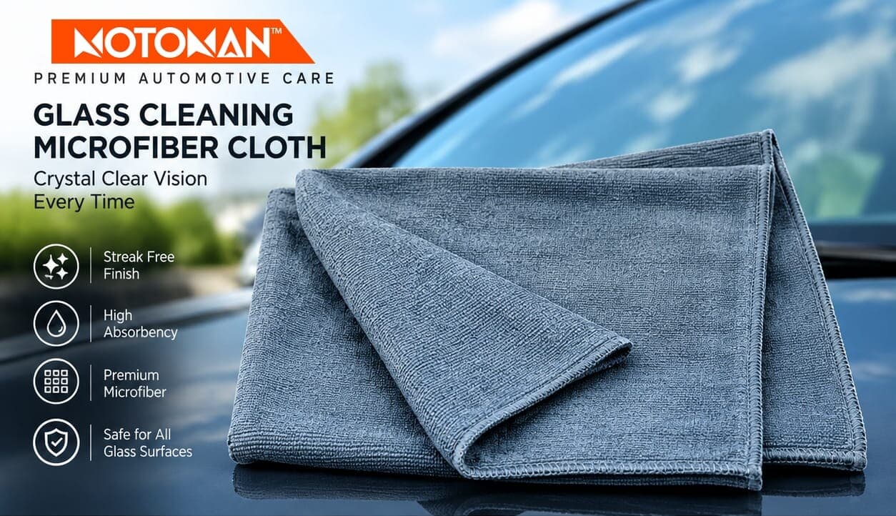 Motoman Glass Cleaning Microfiber Cloth set of 4 folded grey cloths